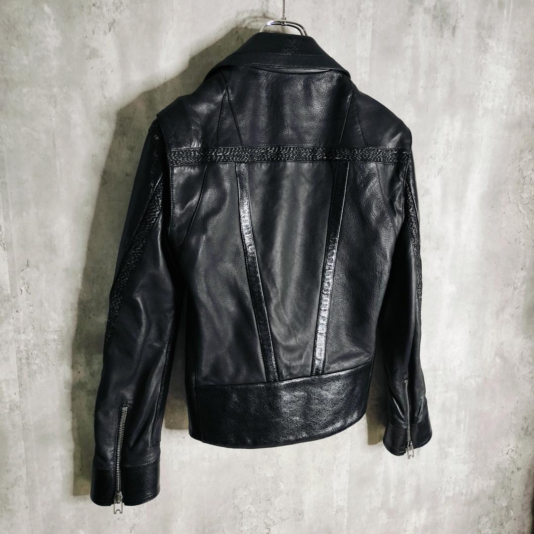 【美品・異素材切替】バレンシアガ 羊革×牛革 レザーダブルライダースジャケット