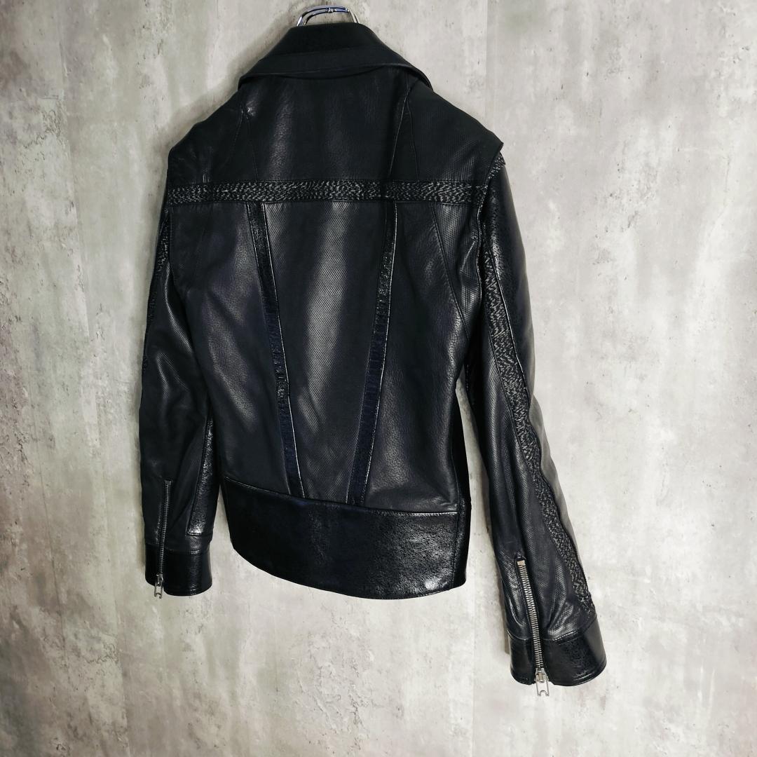 【美品・異素材切替】バレンシアガ 羊革×牛革 レザーダブルライダースジャケット