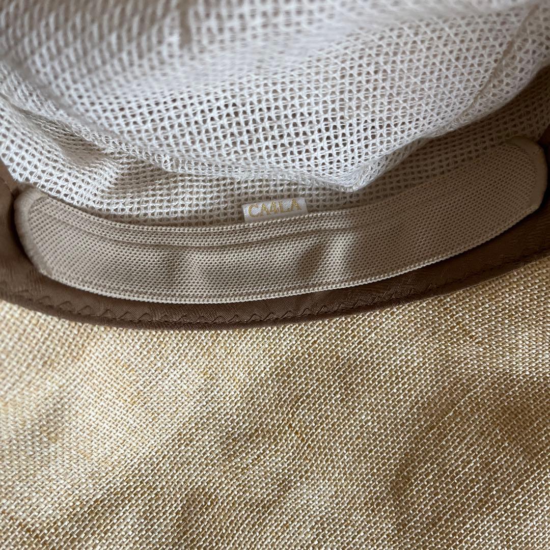 【カシラ】CA4LA麦わら帽子 ストローハット リボン ベージュ×ネイビー