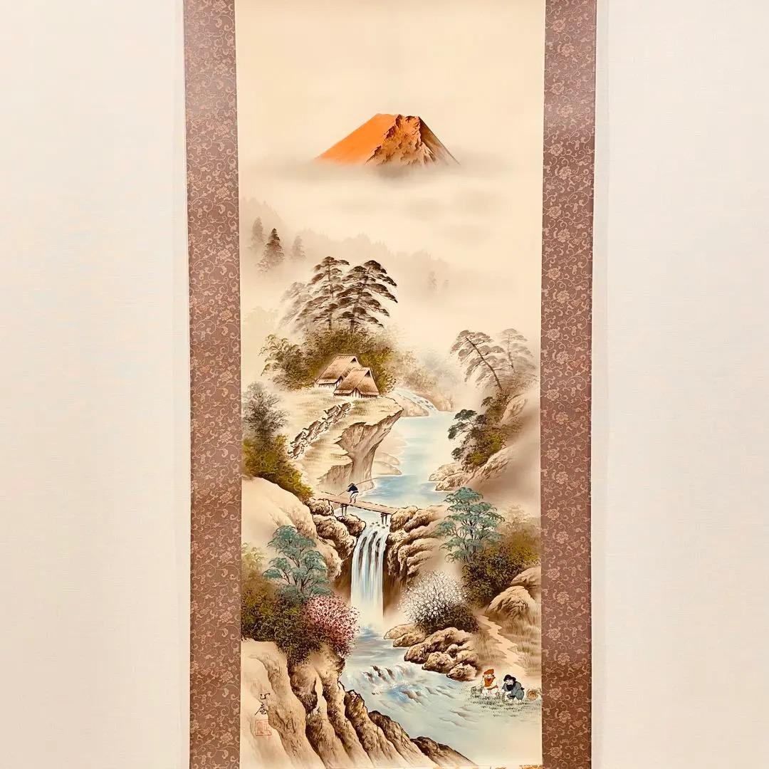 3043 坪内正庵「馬九藻刈之図」 共箱 肉筆 絹本 日本画 掛軸 おもてなし