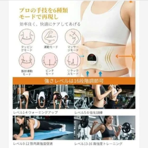 EMS腹筋ベルト ジェル不要 消費カロリー Type‑C充電 男女兼用