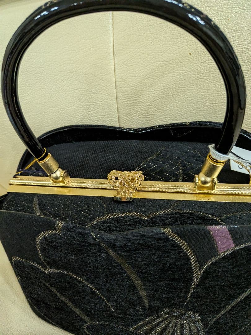 黒花柄刺繍 和装用バッグと草履まとめて　振袖などに　美品