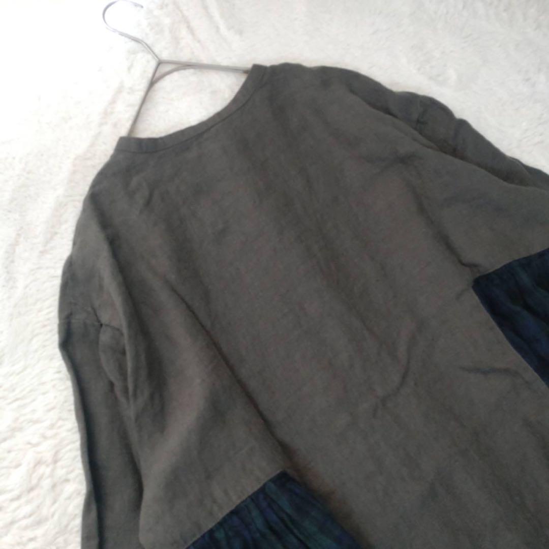 未使用タグ付★08mab 9番手リネン× 14番手リネンギャザーワンピース