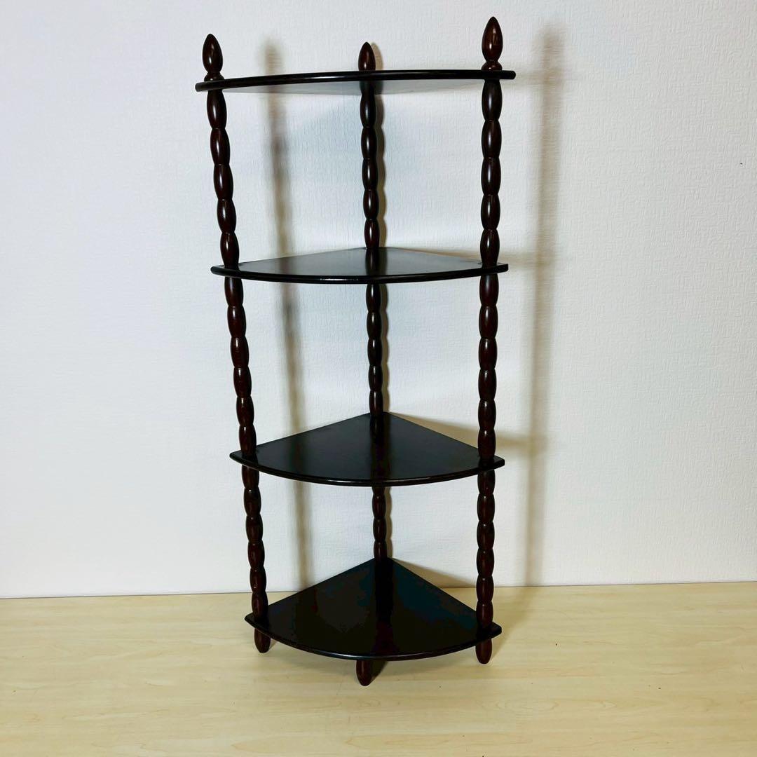 木製 コーナーラック 棚 飾り棚 4段 三角ラック 古家具 ビンテージ