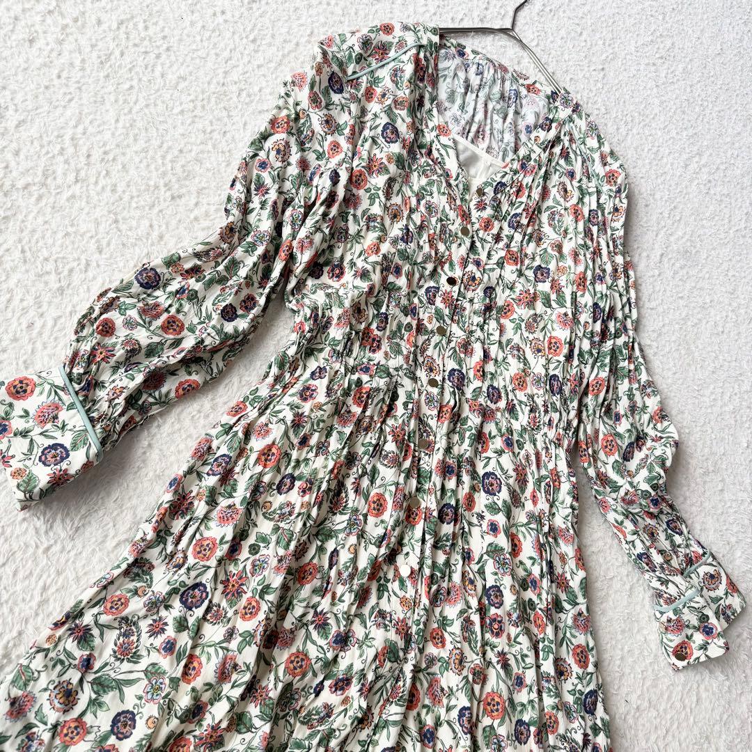 アナイ ロングワンピース 花柄 ピンタック Aライン インナーキャミソール 36