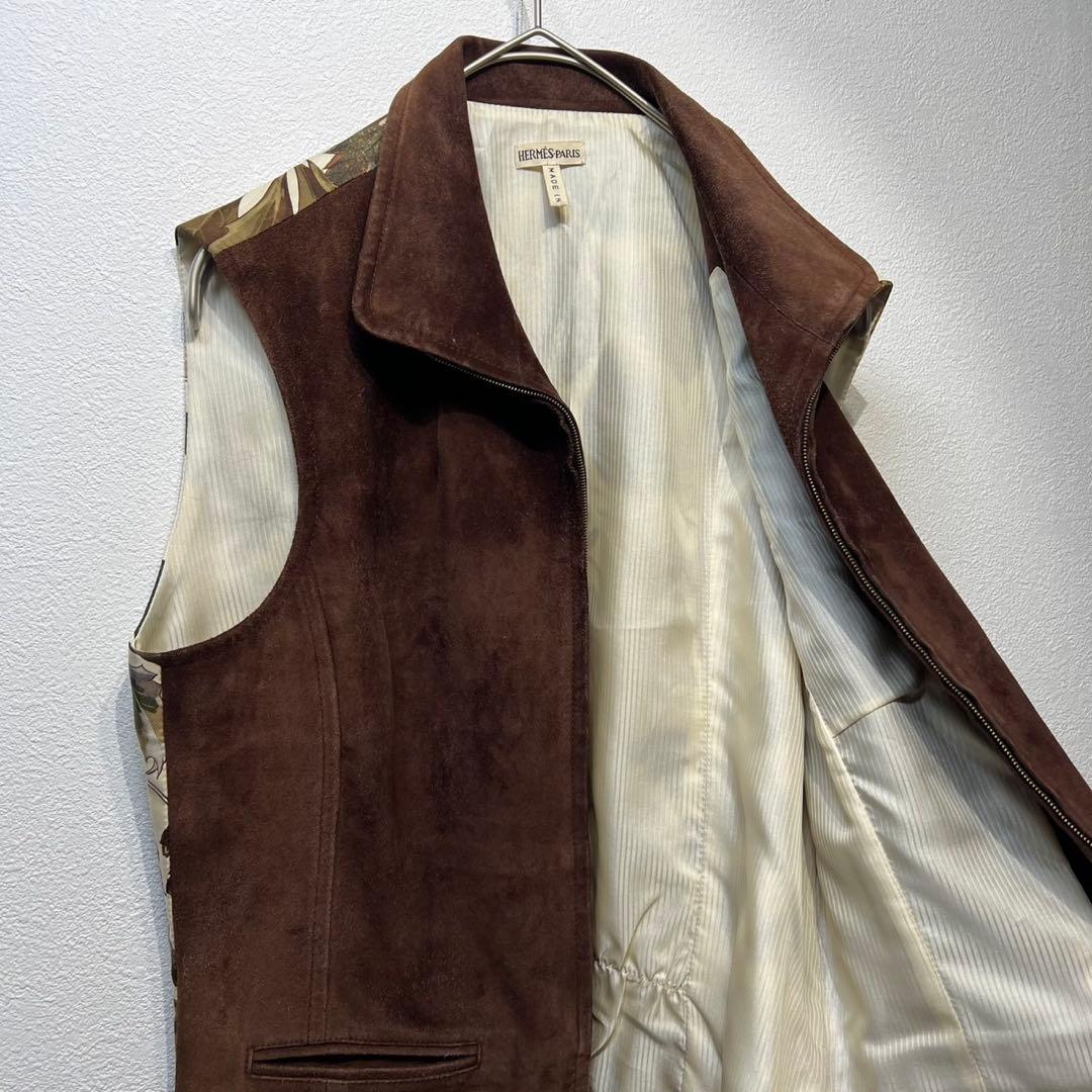 希少 HERMES マルジェラ期 上質 スエード レザー 総柄 ジップ ベスト
