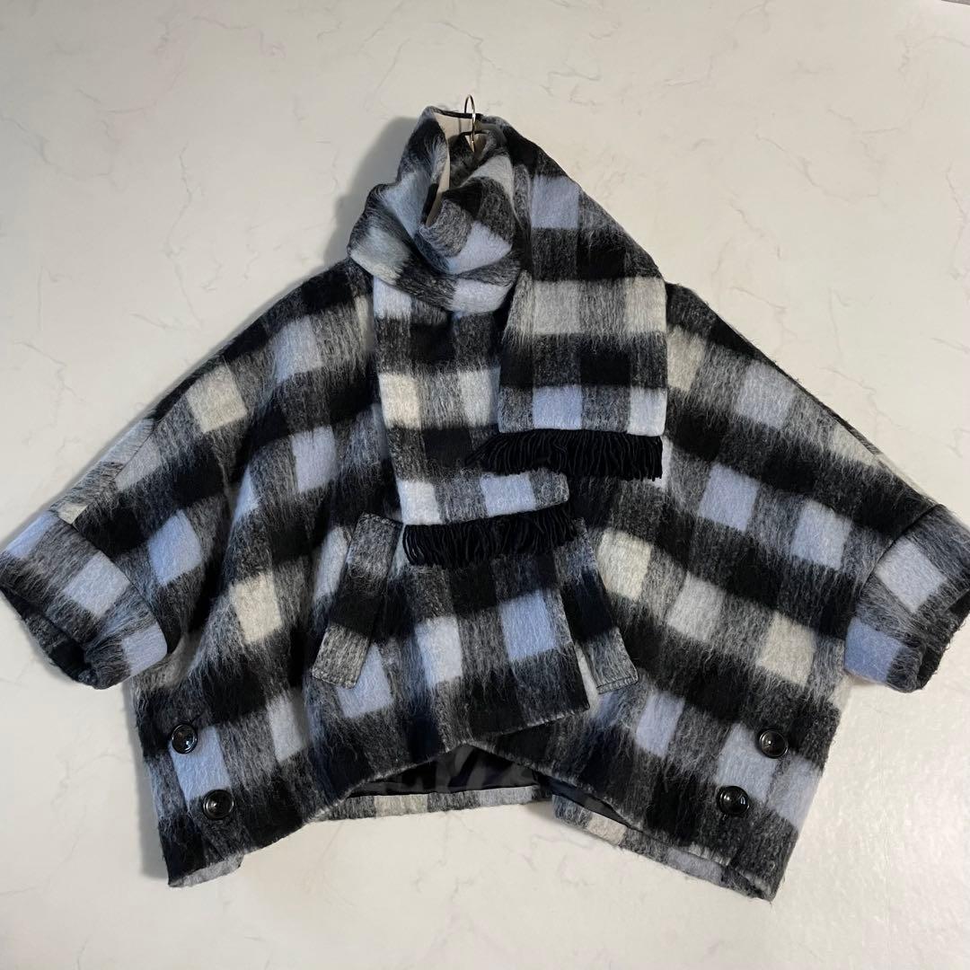 jines ジネス　チェック柄ポンチョコート