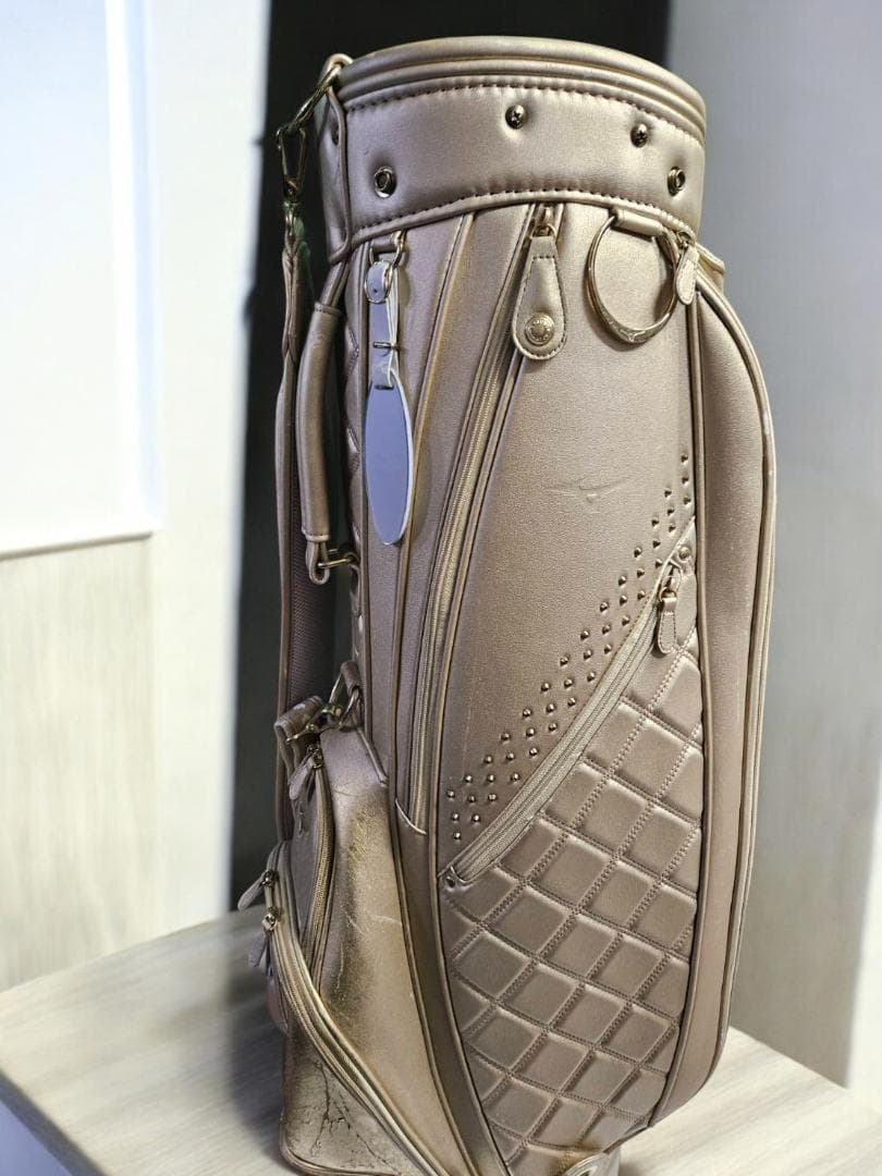 送料無料/美品　Mizuno ホワイトゴールドカラー/ 軽量タイプキャディバッグ