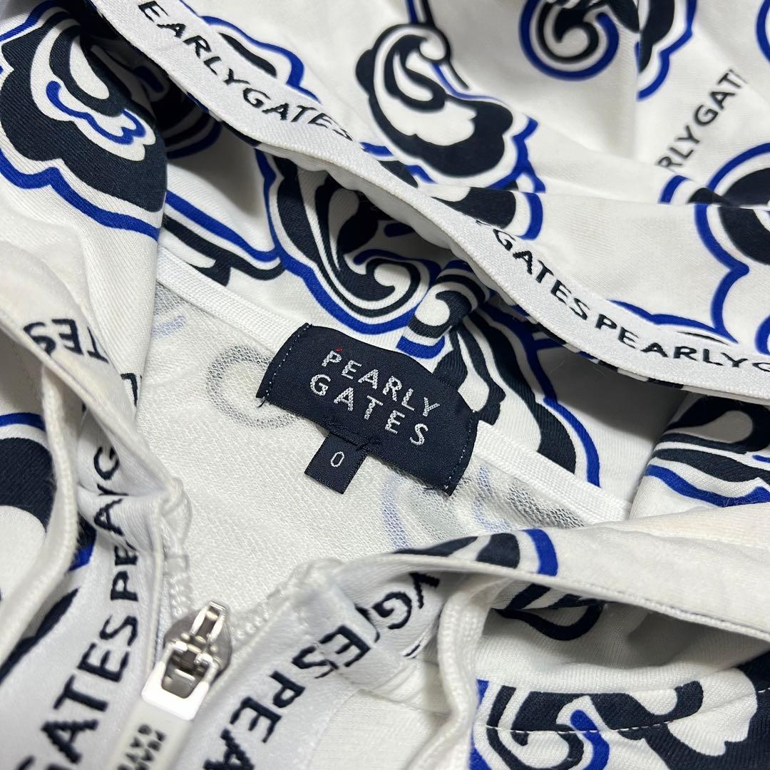 美品 パーリーゲイツ 総柄 ジップアップ パーカー 0 ホワイト 花柄