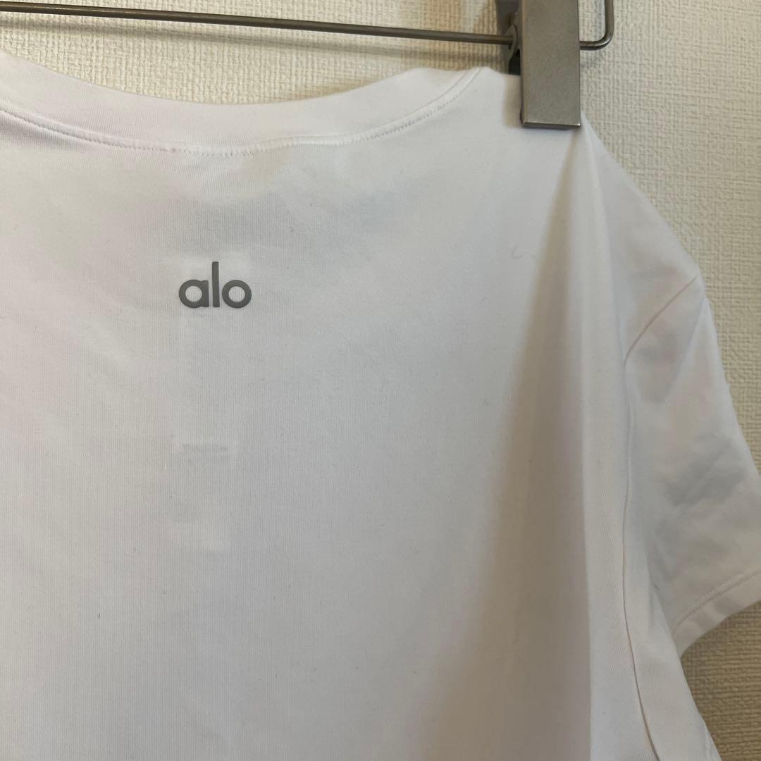 【alo】 アロヨガ　ストレッチ半袖Tシャツ　ホワイト サイズS