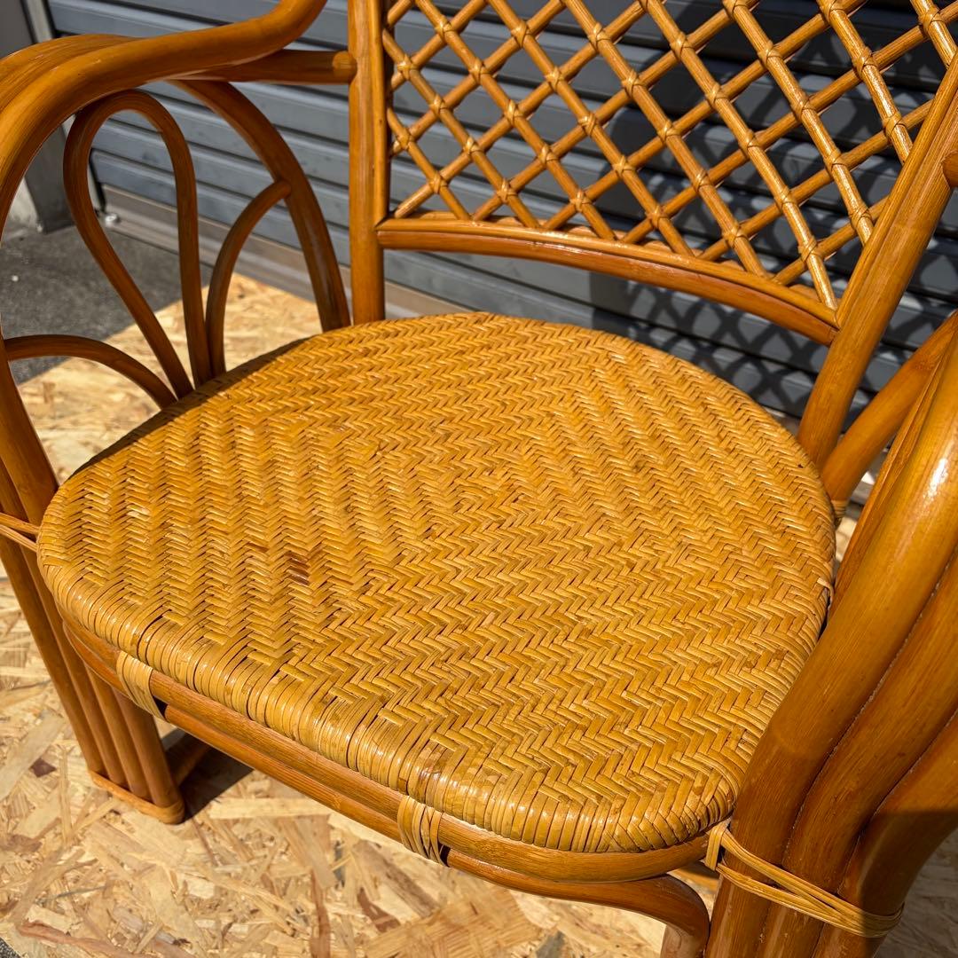 ラタンチェア 籐椅子 アームチェア 昭和レトロ アジアン家具 ナチュラル 古家具