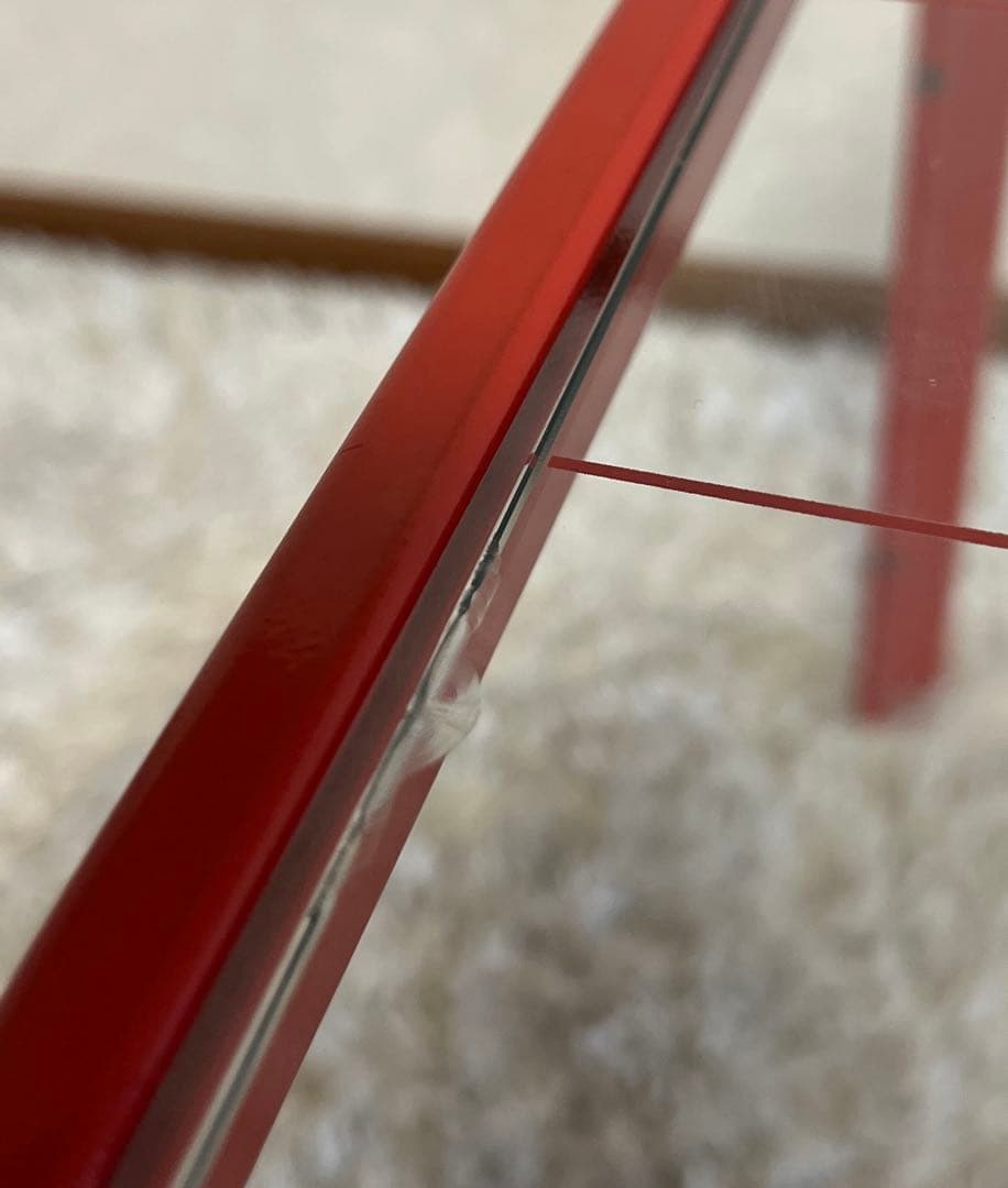 レトロポップ ガラステーブル アイアンテーブル グリッド柄 赤 80s 90s