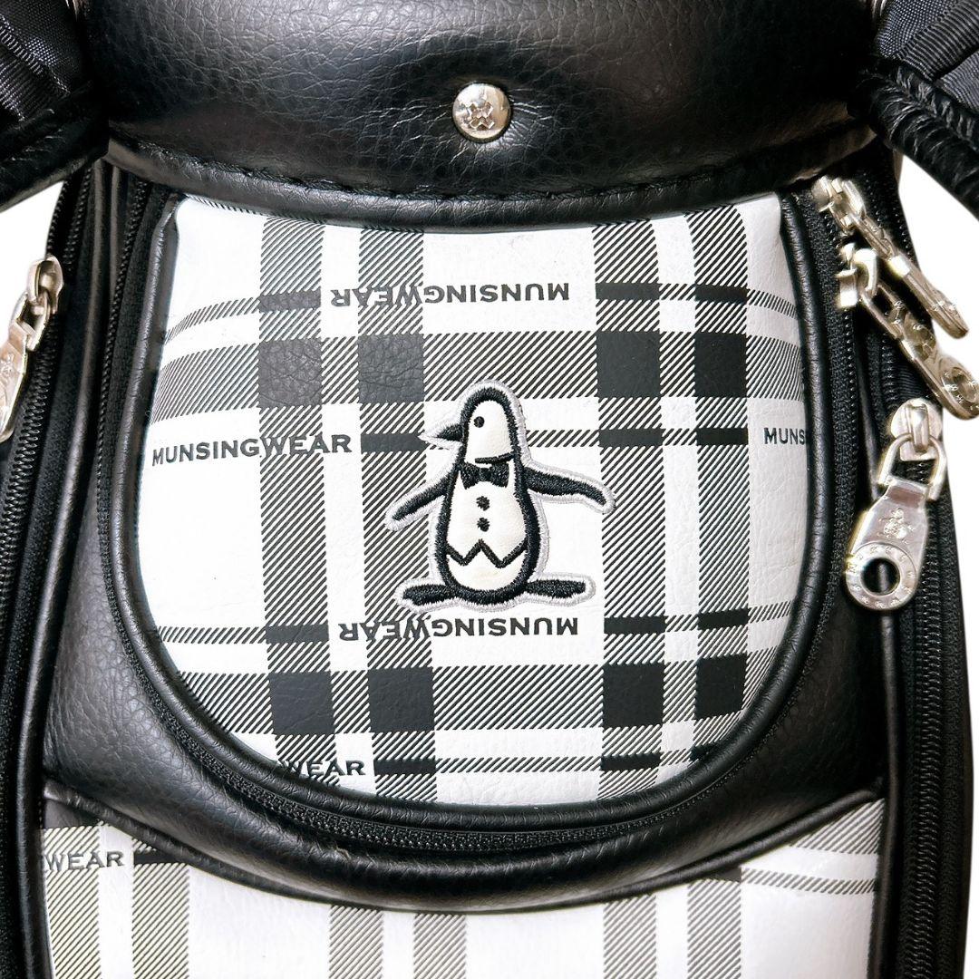 【希少 チェック柄】 Munsingwear キャディバッグ フード付 白 黒