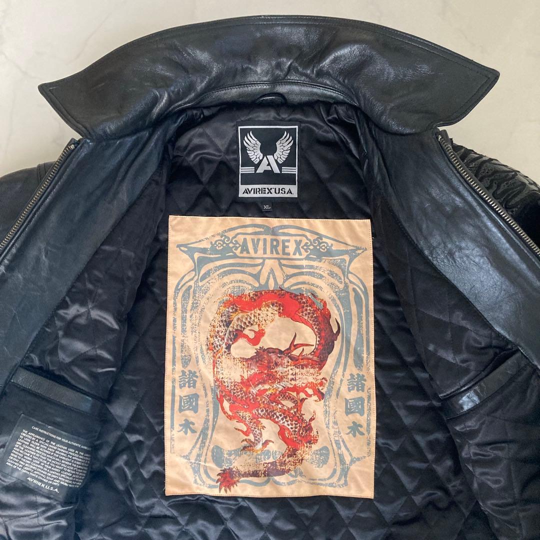 【レア】AVIREX 限定レザージャケット ドラゴン刺繍 XL