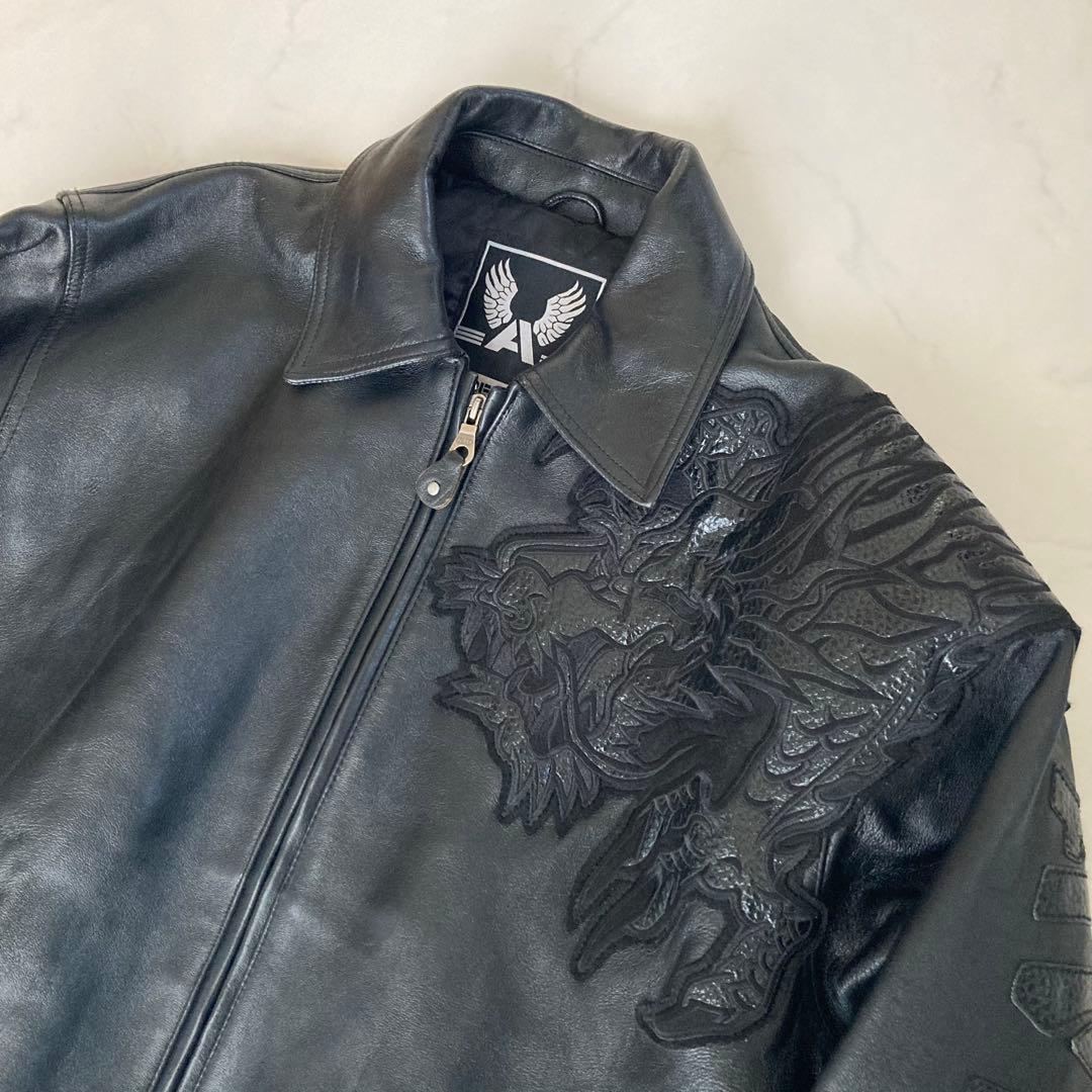 【レア】AVIREX 限定レザージャケット ドラゴン刺繍 XL