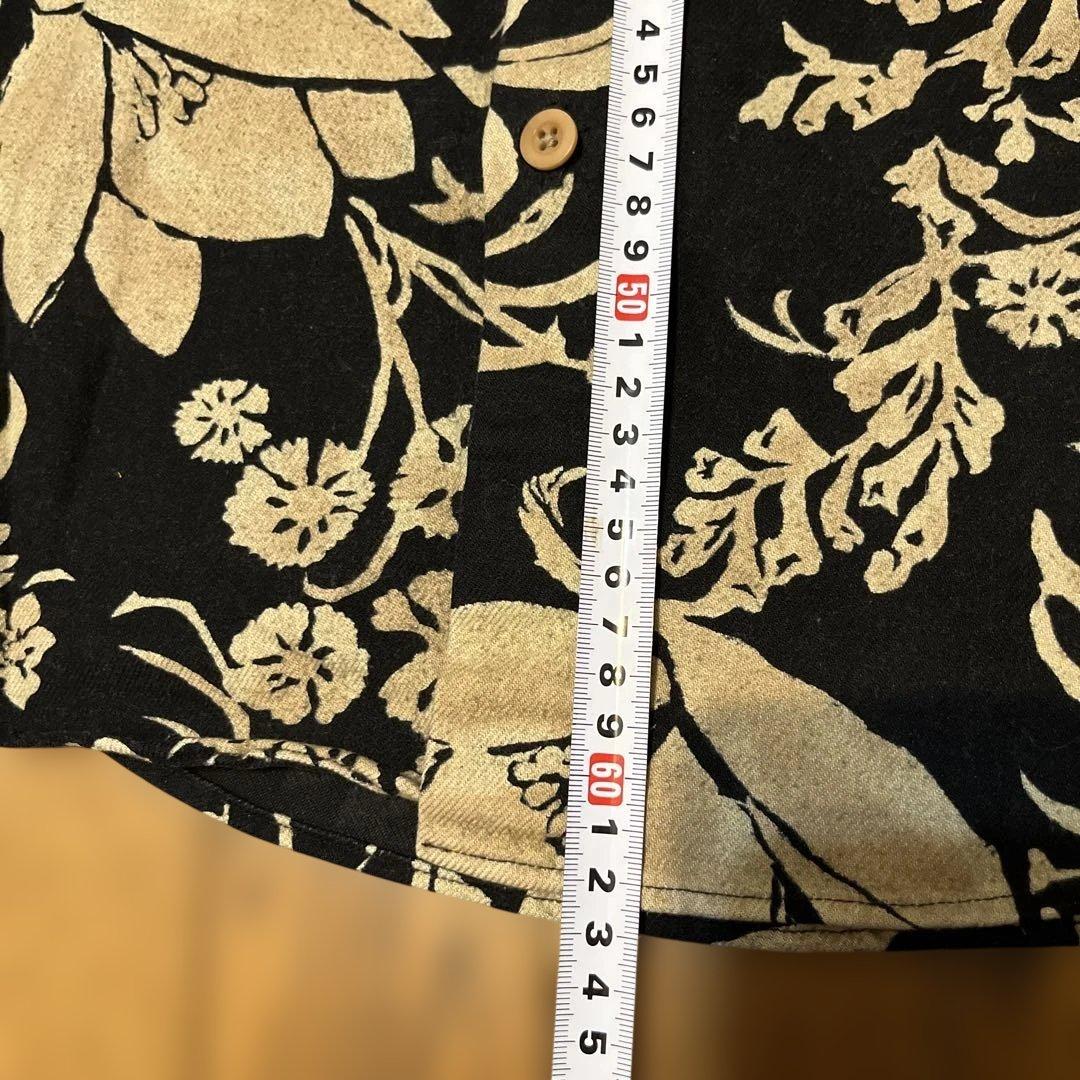 45R コットンフランネル 抜染花柄シャツ 黒1