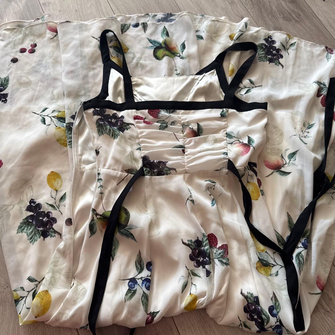 fri IDフルーツプリントサイドリボンキャミワンピース1