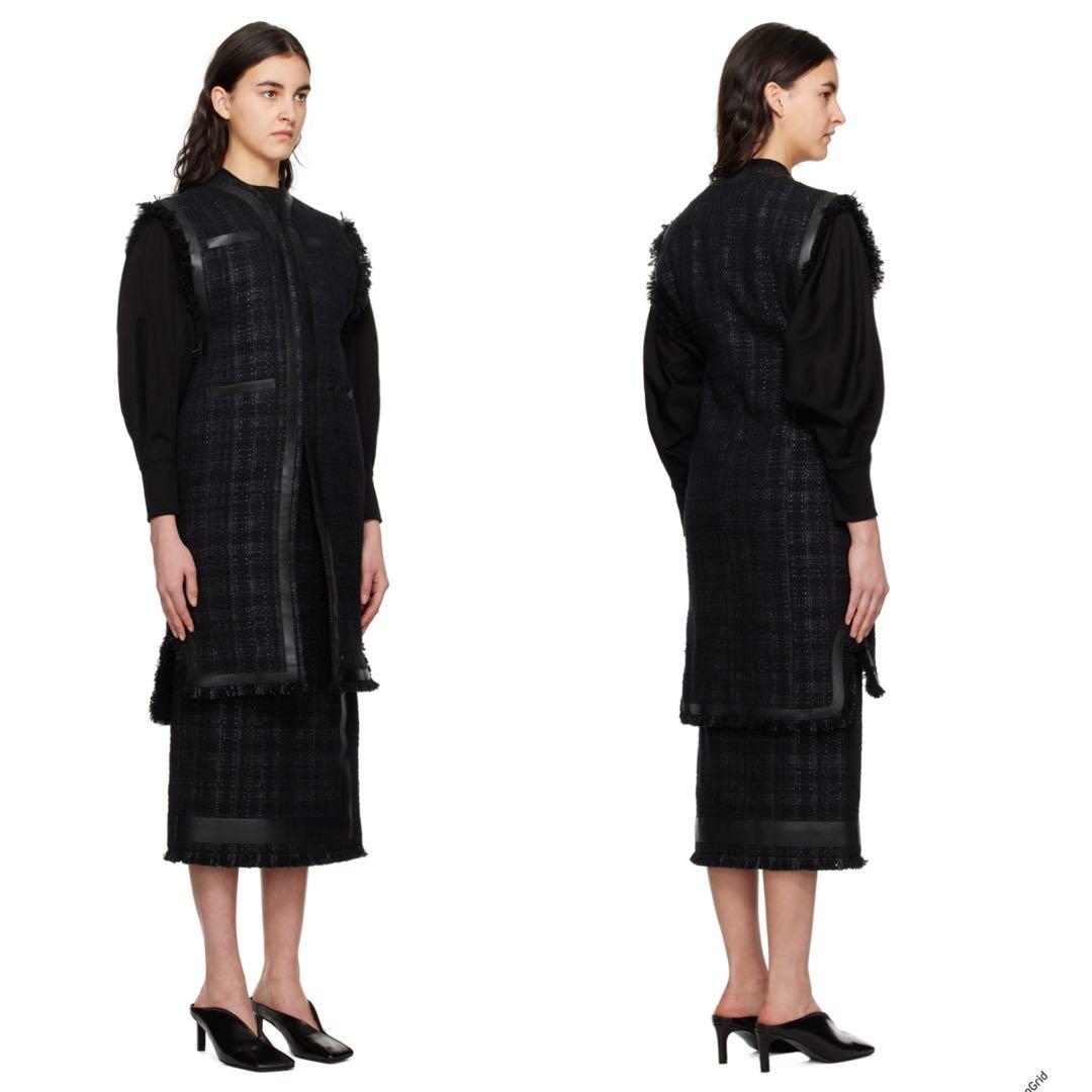 美品 マメクロゴウチ ブラック ツイードロングベスト ジレ