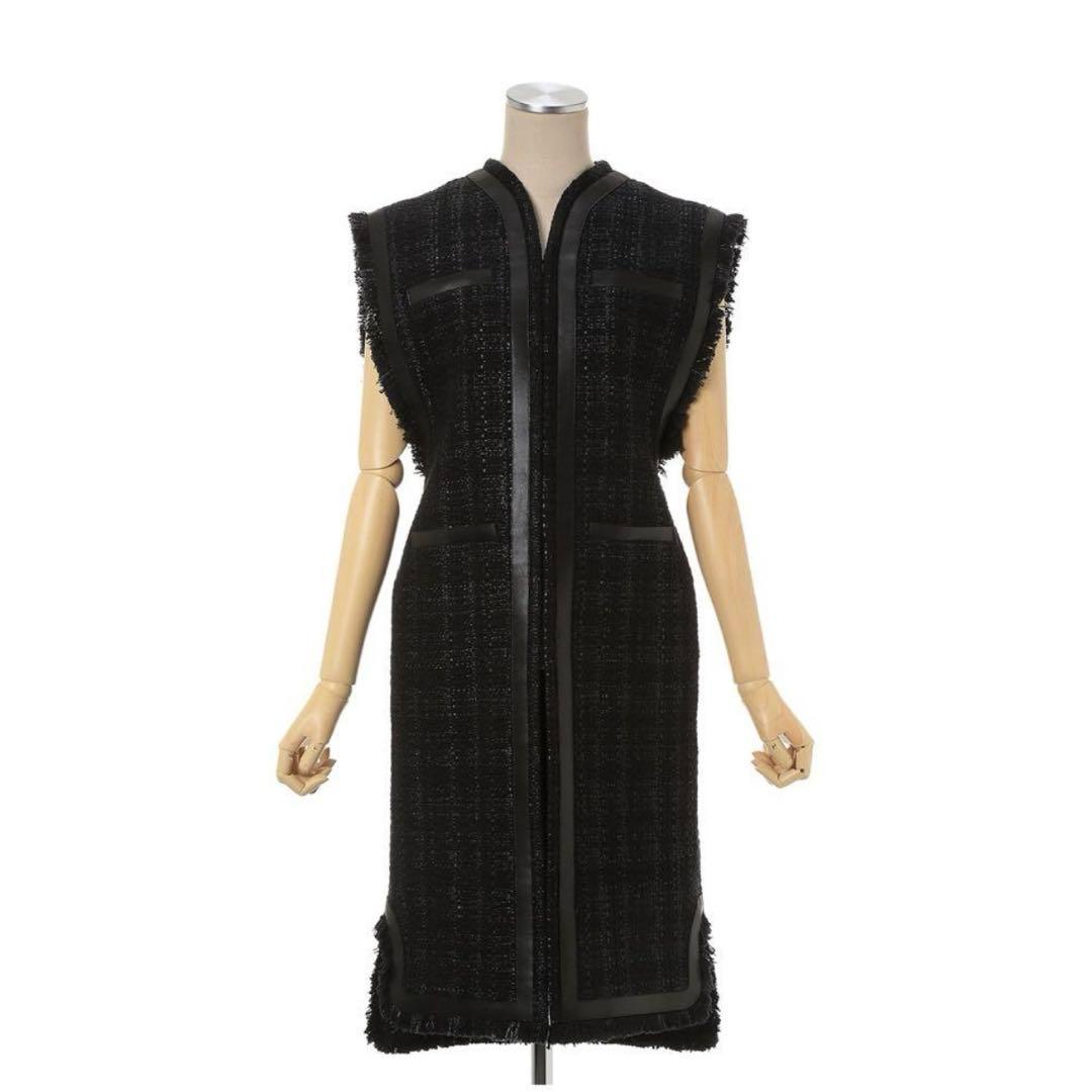美品 マメクロゴウチ ブラック ツイードロングベスト ジレ