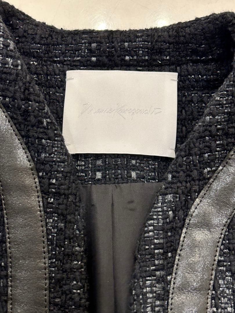 美品 マメクロゴウチ ブラック ツイードロングベスト ジレ