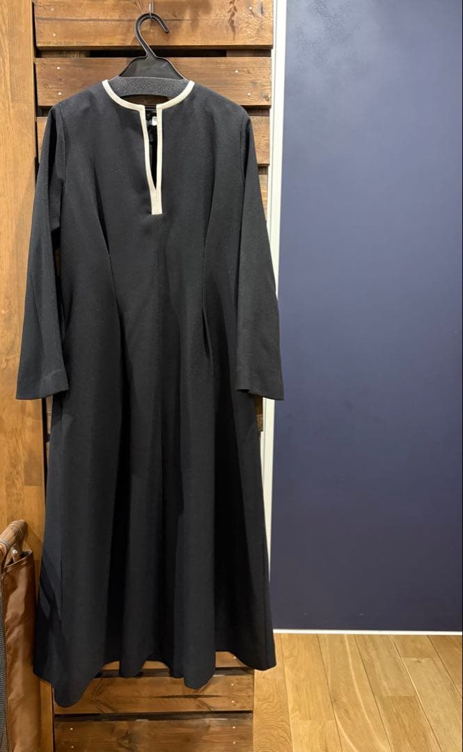 SHIPS ブラック ダブルクロス Aライン ワンピース　フォーマル