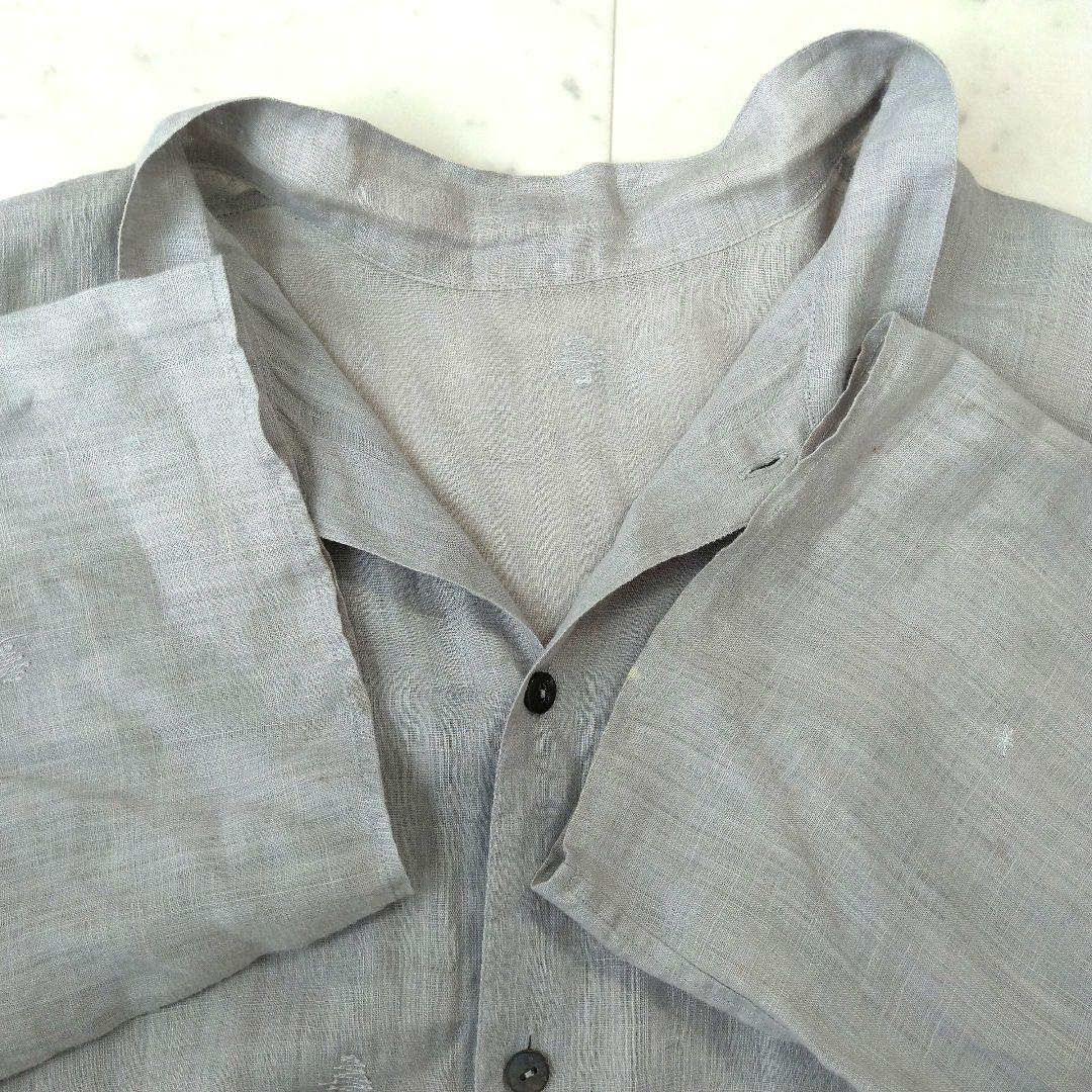 067 ヨーガンレール 刺繍 リネン 麻100% ロング シャツ ワンピース