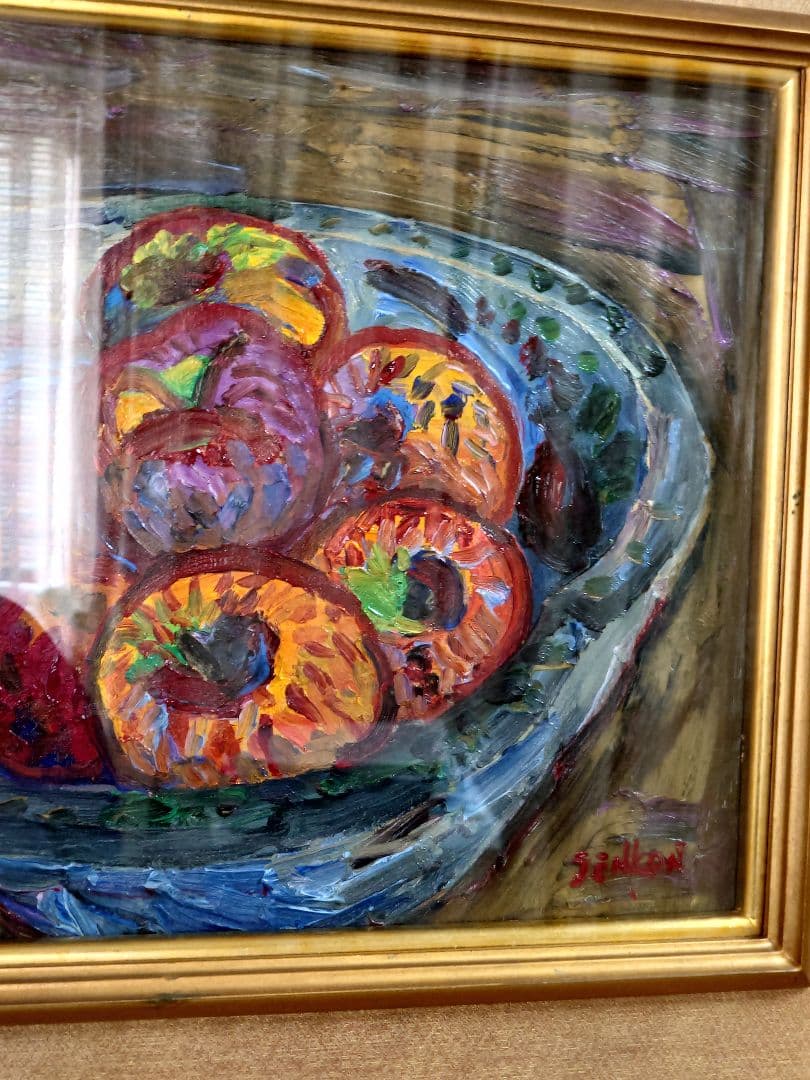 【油彩画】作者不明、野間仁根風『果物のある静物画』 6号