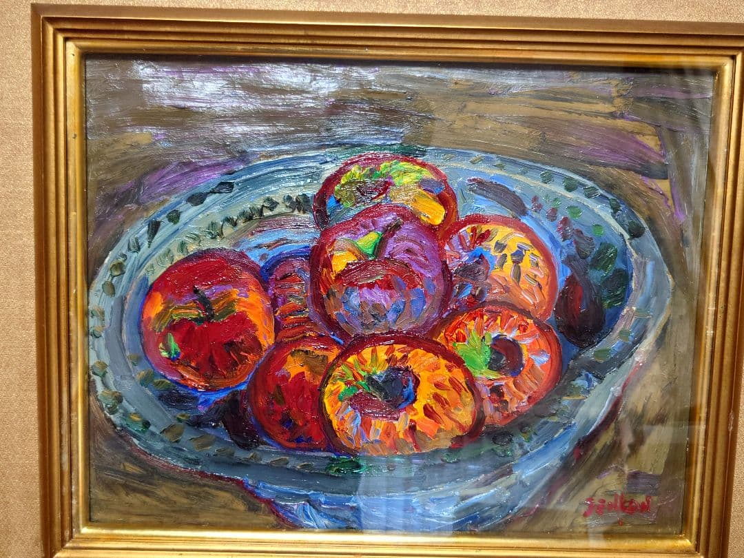 【油彩画】作者不明、野間仁根風『果物のある静物画』 6号