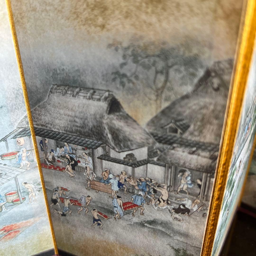 新品未使用 紅花屏風 ミニ屏風 2点 桐箱入り 骨董 日本 お土産 京都 東京