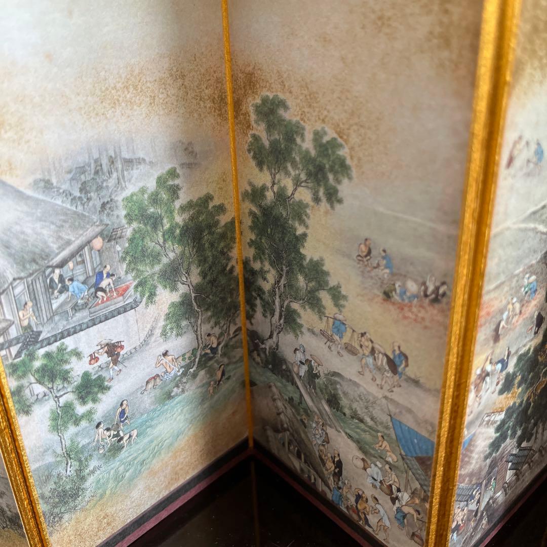 新品未使用 紅花屏風 ミニ屏風 2点 桐箱入り 骨董 日本 お土産 京都 東京