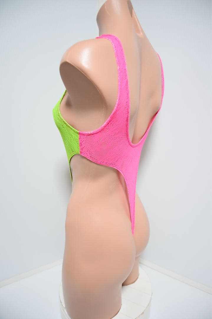 コスプレ ハイレグ 蛍光グリーン・ピンク レオタード