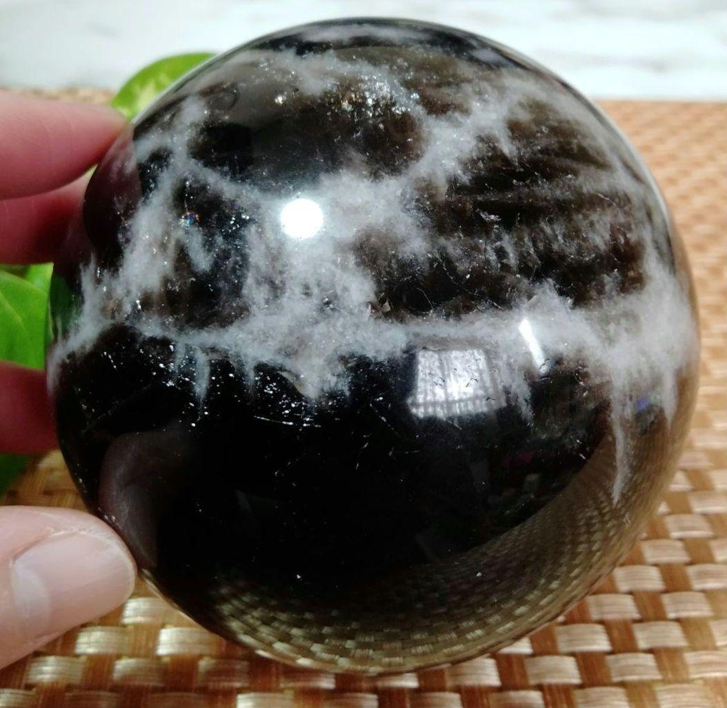 【純天然】★大サイズ★★厄除け・魔除け★天然石83mm モリオン スフィア 丸玉