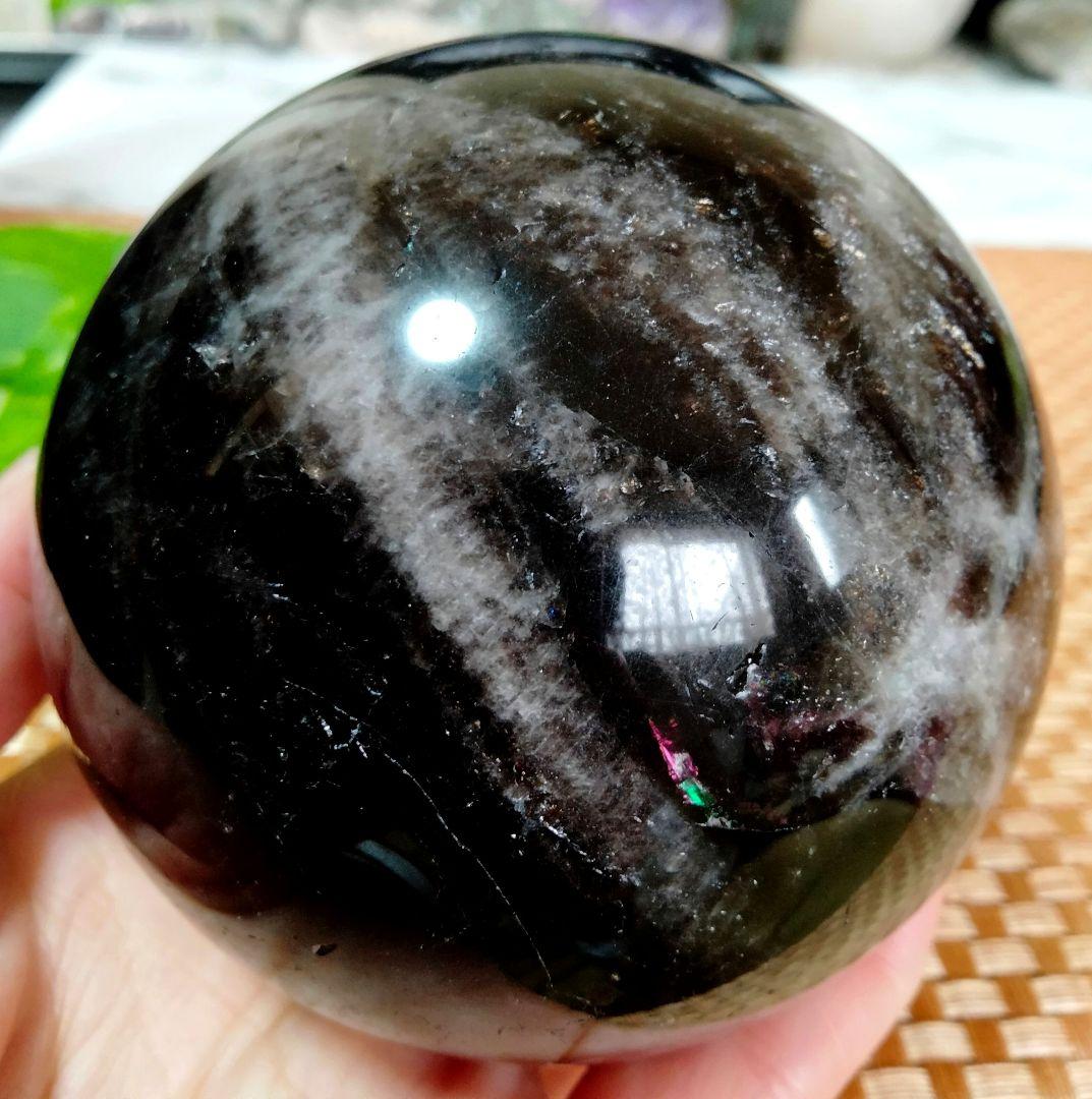 【純天然】★大サイズ★★厄除け・魔除け★天然石83mm モリオン スフィア 丸玉