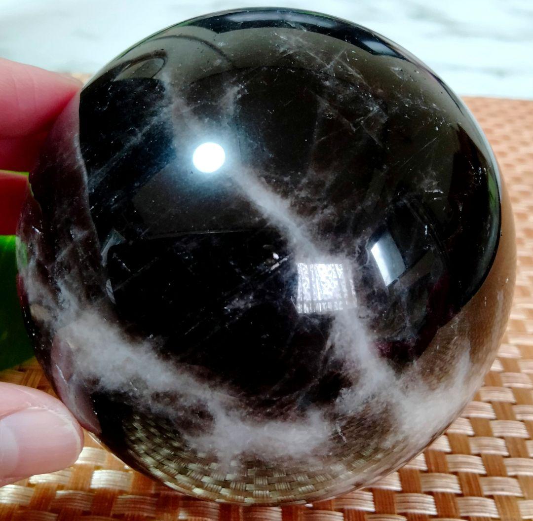 【純天然】★大サイズ★★厄除け・魔除け★天然石83mm モリオン スフィア 丸玉