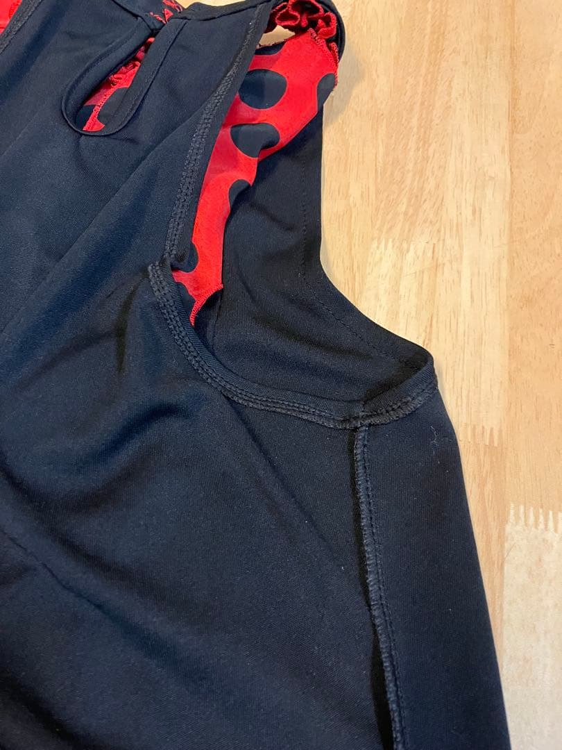 フラメンコ衣装　フリル付きトップス セット　黒　赤　水玉　ドット　華