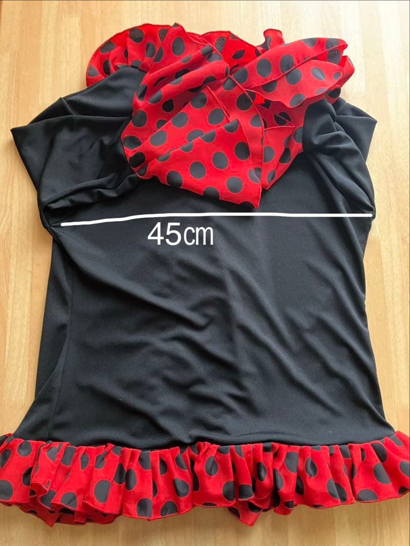 フラメンコ衣装　フリル付きトップス セット　黒　赤　水玉　ドット　華