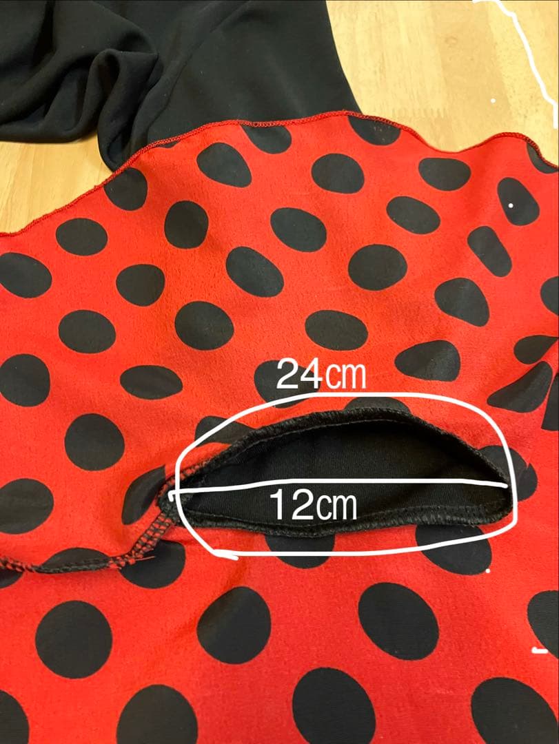 フラメンコ衣装　フリル付きトップス セット　黒　赤　水玉　ドット　華