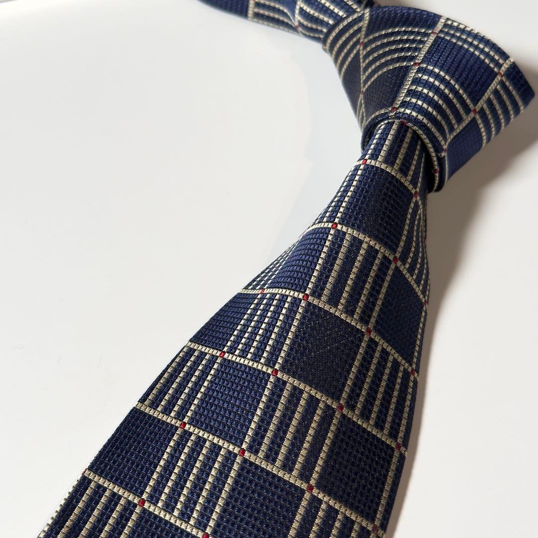【良品】 Burberry バーバリー チェック柄 ネイビー系 ネクタイ