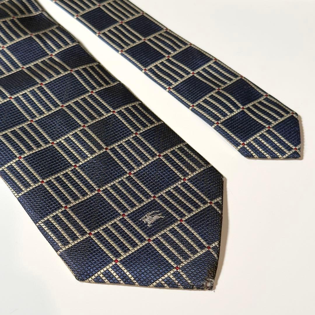 【良品】 Burberry バーバリー チェック柄 ネイビー系 ネクタイ