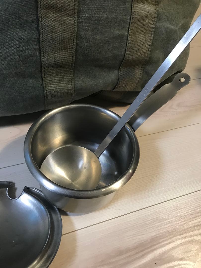 米軍 実物　usn 鍋　お玉　武骨　キャンプ　ミリキャン　カトラリー　アウトドア