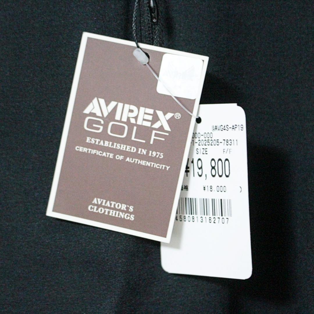新品 アヴィレックス ゴルフ ワッペン刺しゅう ハーフジップ ポロシャツ M 黒