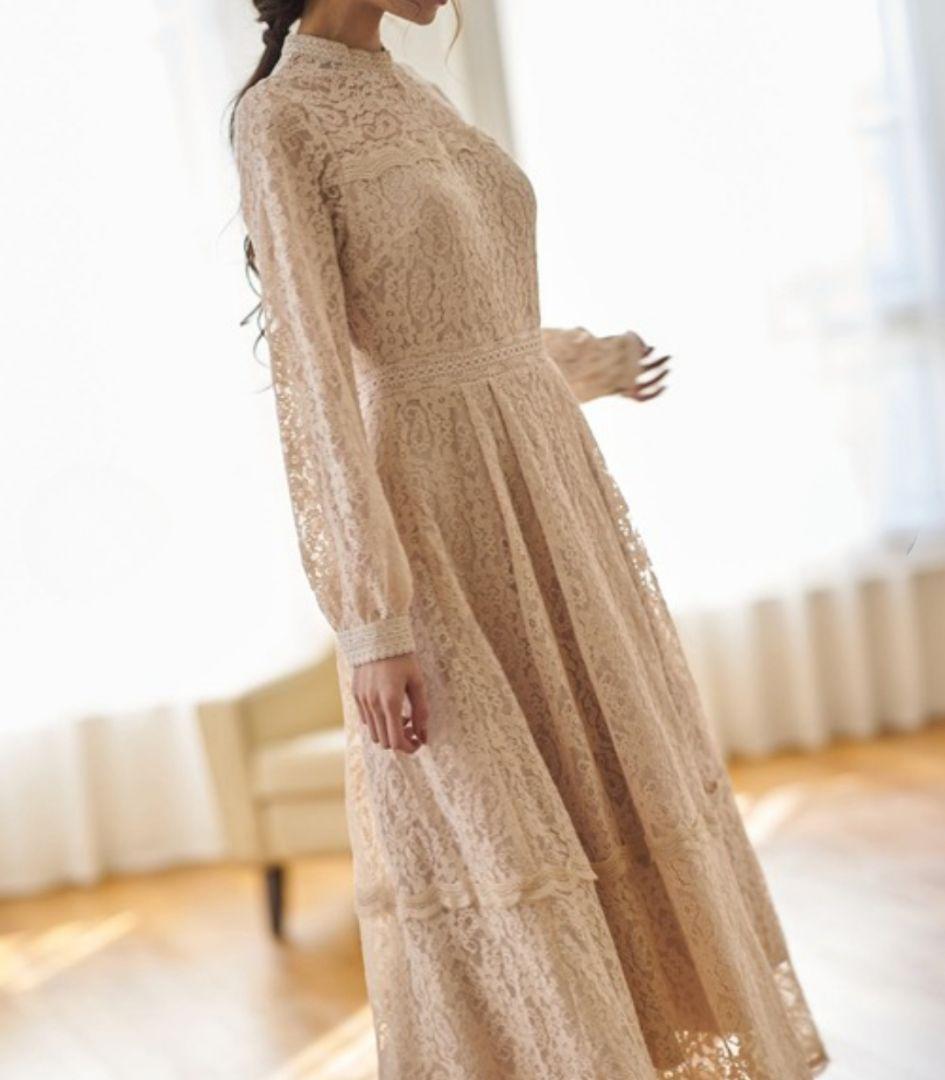 エミリアウィズ Aラインフラワーレースワンピース 結婚式 S