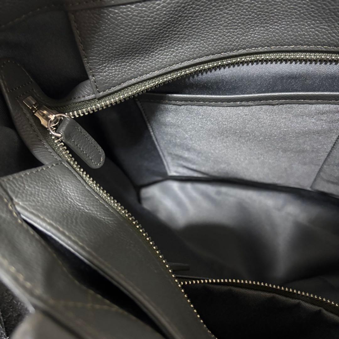 【未使用級】ビジネスレザーファクトリー トートバッグ グレー レザー シボ革