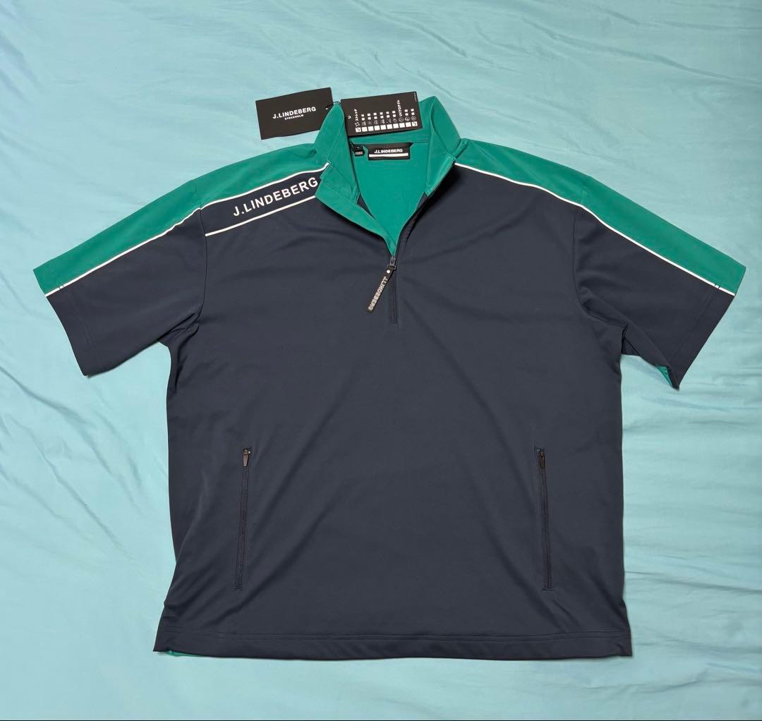 J.LINDEBERG 防風 半袖ハーフジップ46(L相当) ネイビー 新品