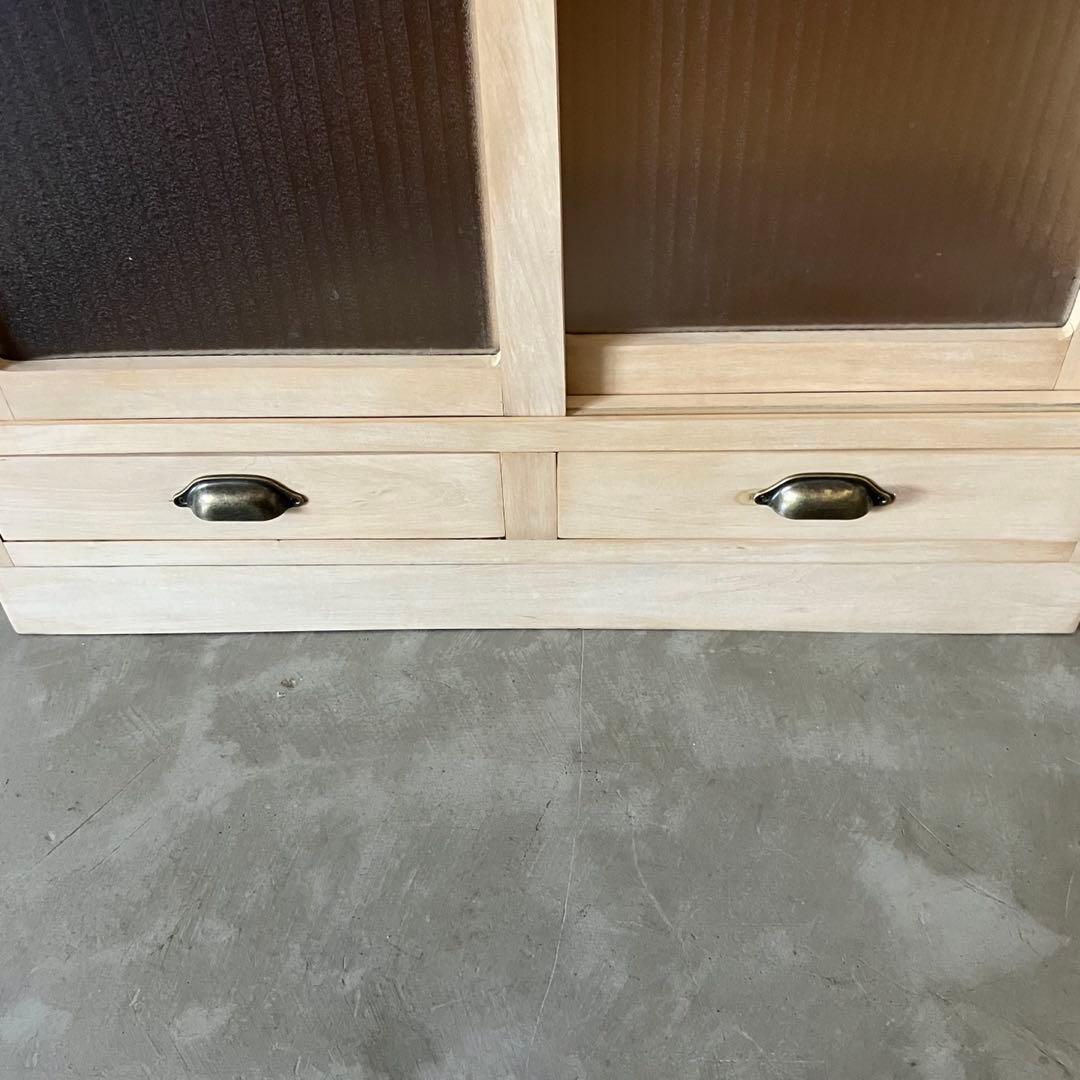 レトロ　アンティーク　古道具　古家具　剥離家具　ストリップド　食器棚　ガラス棚