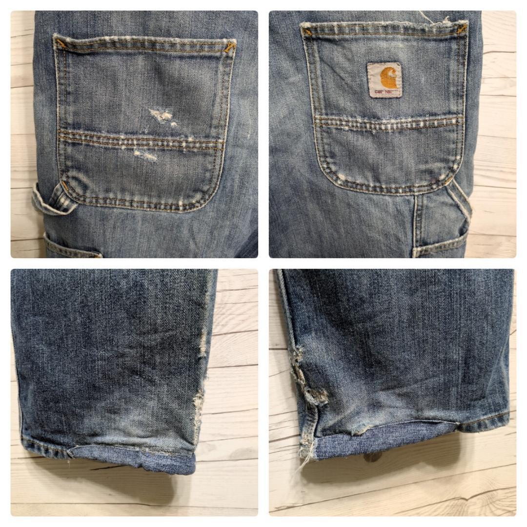 雰囲気抜群✨カーハートダブルニー ペインターパンツ デニム W36 ボロフェード