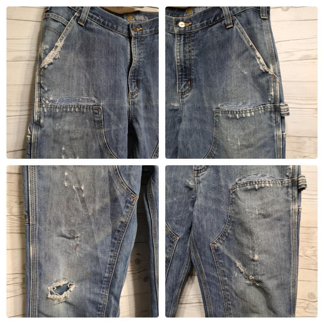 雰囲気抜群✨カーハートダブルニー ペインターパンツ デニム W36 ボロフェード