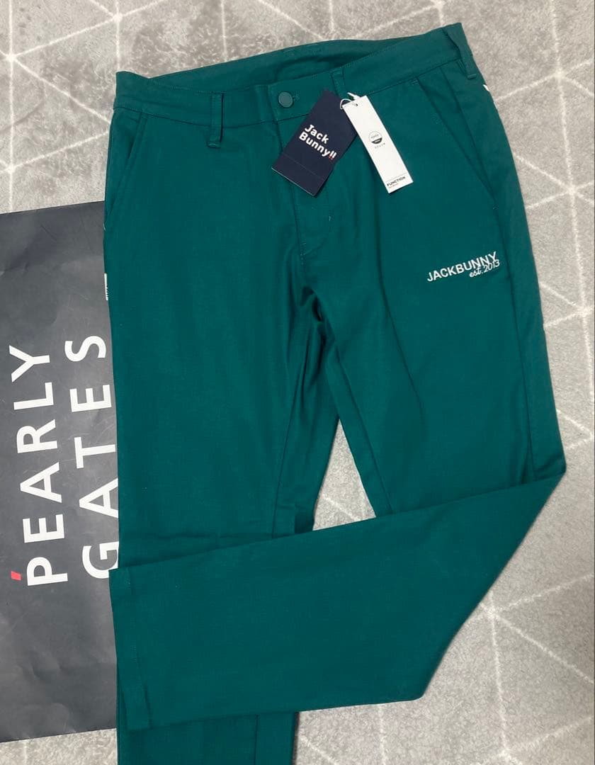 新品 パーリーゲイツ ジャックバニー ストレッチツイルロングパンツ(7)3L/緑