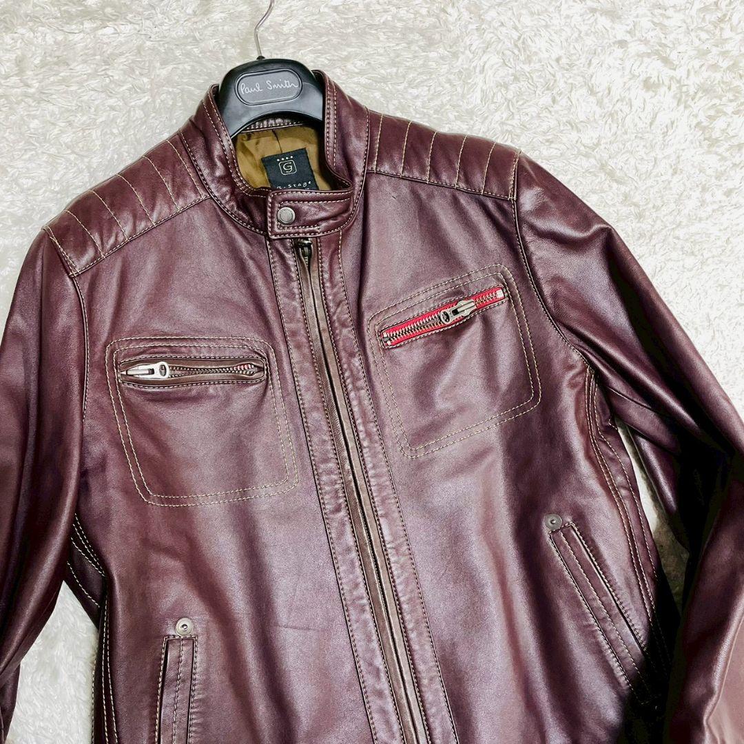 美品　G-STAGE　シングルライダース　キャメル　赤ステッチ　エルボーパッチ