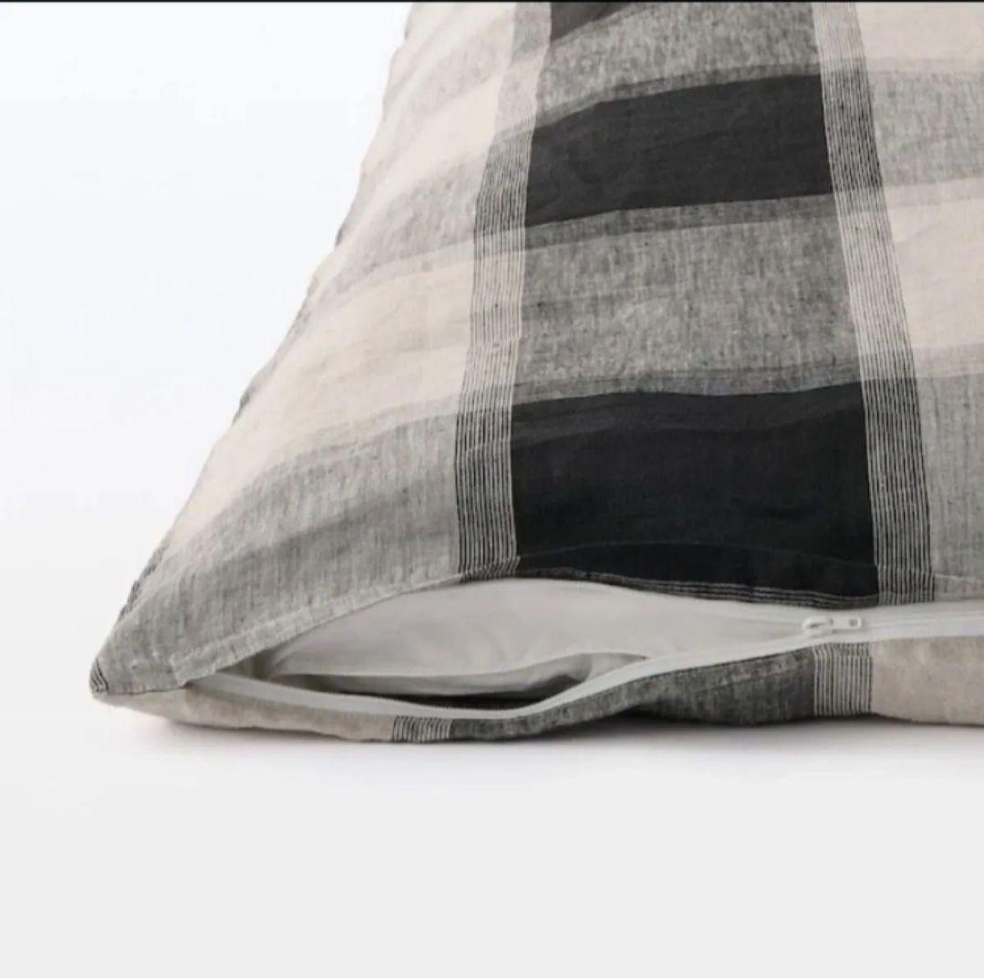 無印 MUJI 麻平織　麻100％ 掛けふとんカバー　セミダブル 黒チェック